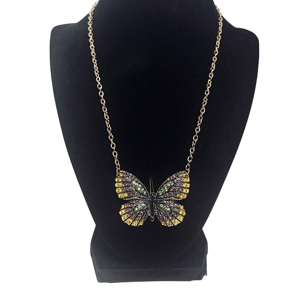 Cara NY Gold Tone Necklace With Multi-Colored Rhinestone Butterfly Pendant (6284